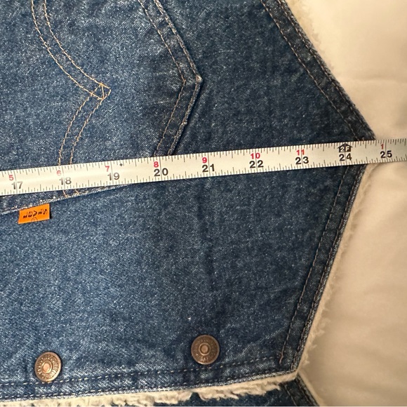 Levi's Blue Denim Jean Sherpa Vest Size M Vintage Made USA orange label - Picture 6 of 9